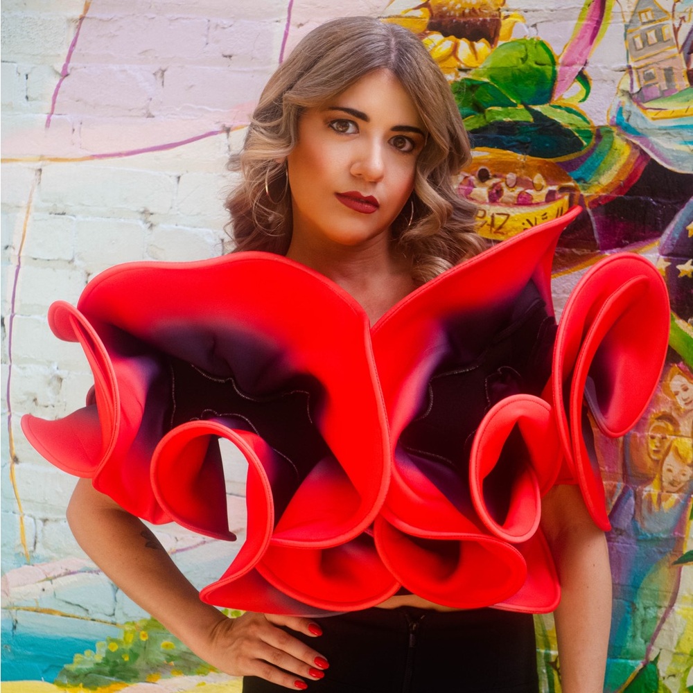 AKIRA Vibrant Red and Black Ruffle Shirt